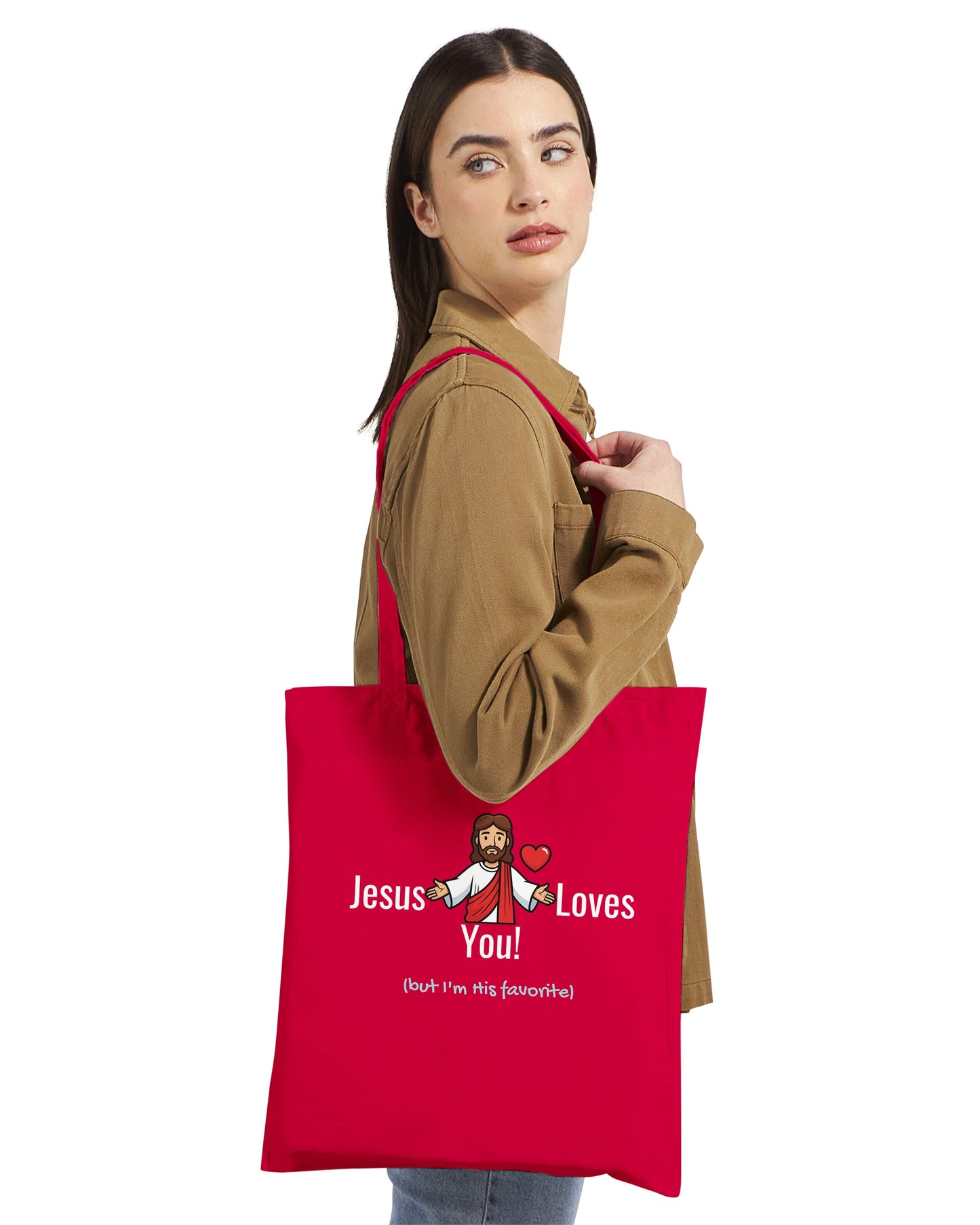 Tote Bag "Jesus Loves You (but I'm his favorite)" – Borsa in Tela Divertente, Regalo Ironico Cristiano