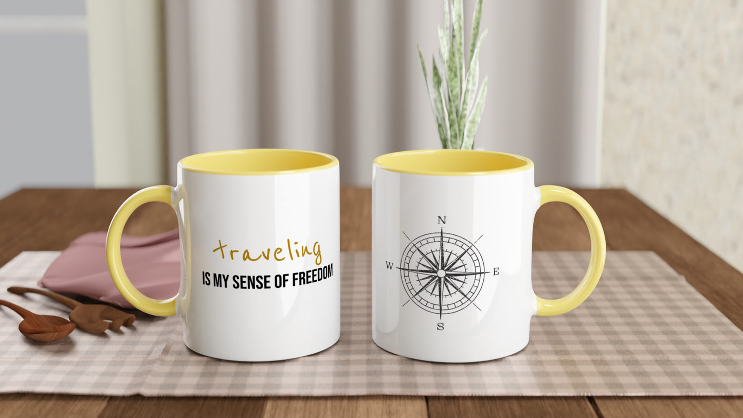 Travel Is Freedom – Tazza con Frase Motivazionale e Bussola – Mug Minimal per Amanti dell’Esplorazione e dei Viaggi