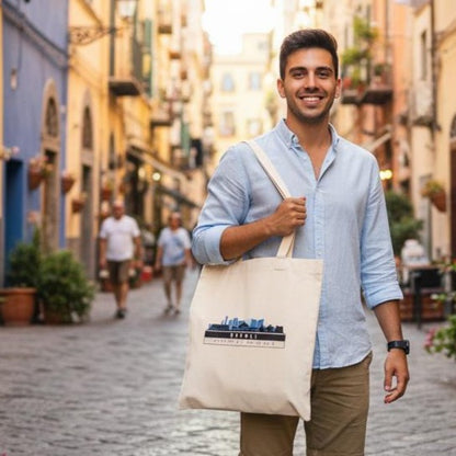 Napoli Skyline Tote Bag – Borsa in Cotone Riutilizzabile con Coordinate
