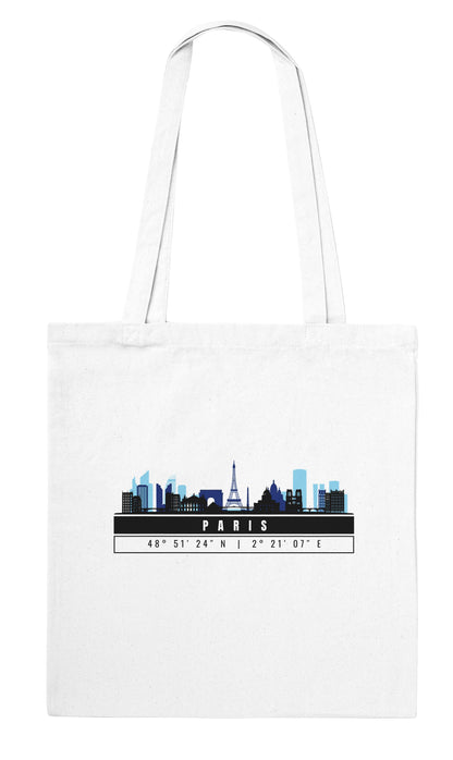 Parigi Skyline Tote Bag – Borsa in Cotone Riutilizzabile con Coordinate