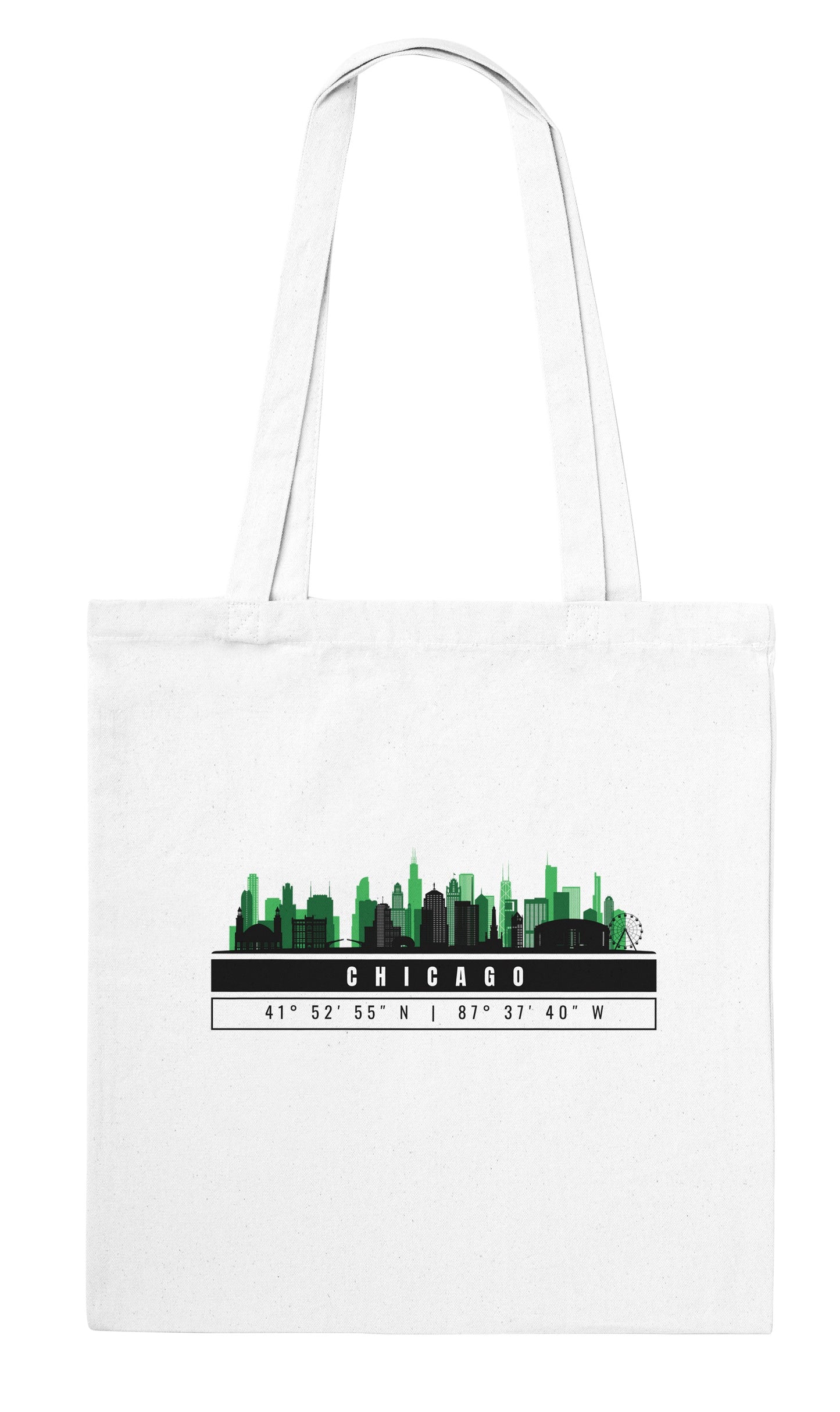Chicago Skyline Tote Bag – Borsa in Cotone Riutilizzabile con Coordinate