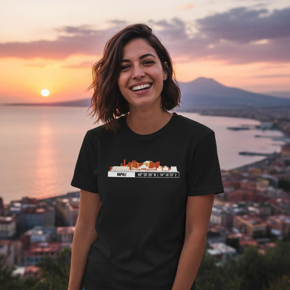 T-Shirt Napoli con Skyline e Coordinate – Minimal City Tee, Italy Travel Gift