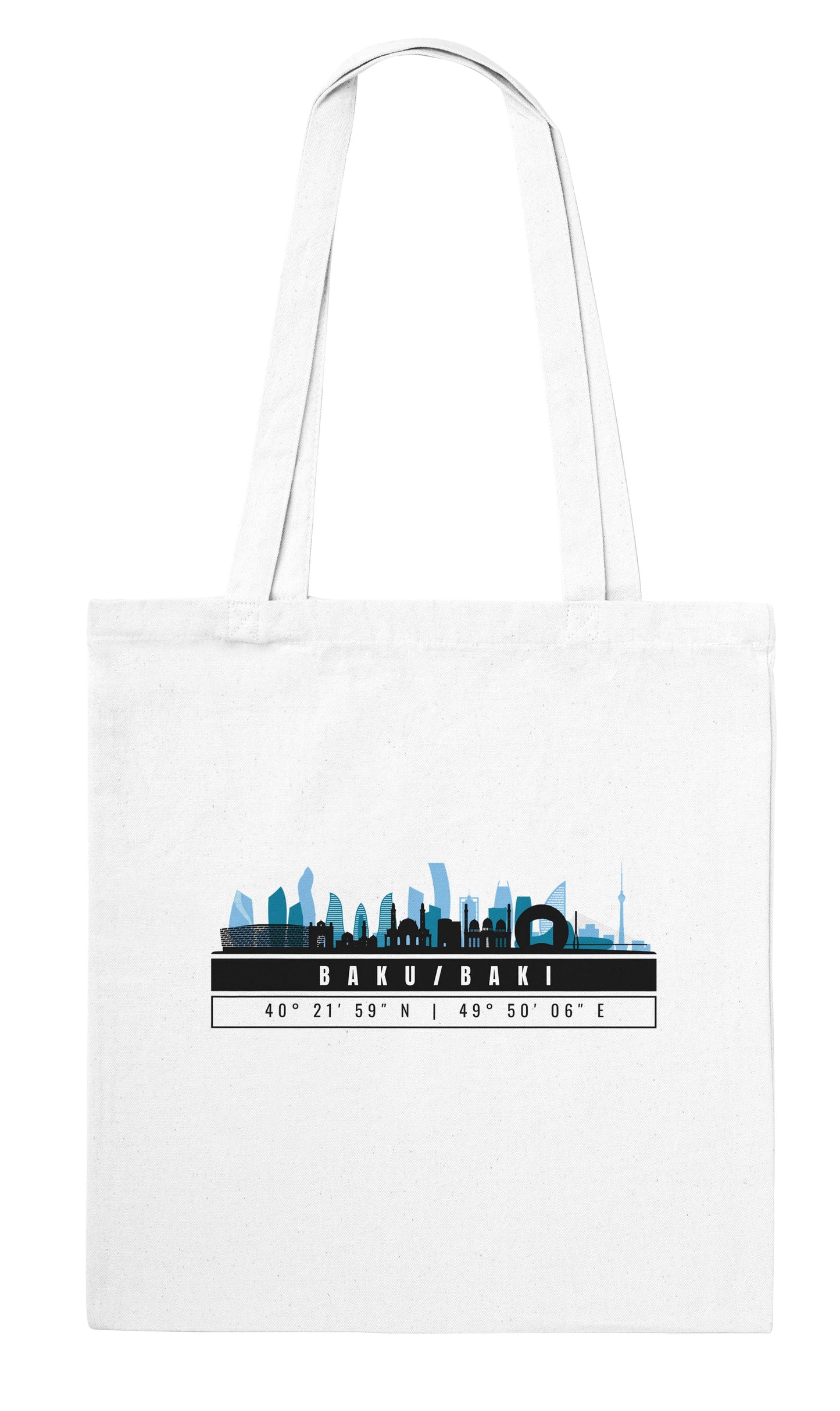 Baku Skyline Tote Bag – Borsa in Cotone Riutilizzabile con Coordinate