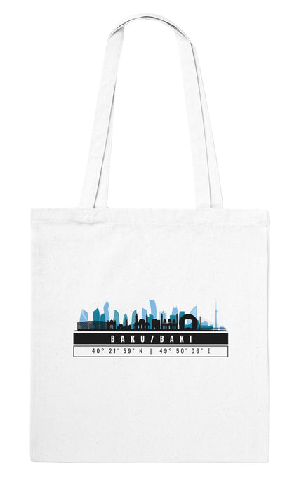 Baku Skyline Tote Bag – Borsa in Cotone Riutilizzabile con Coordinate