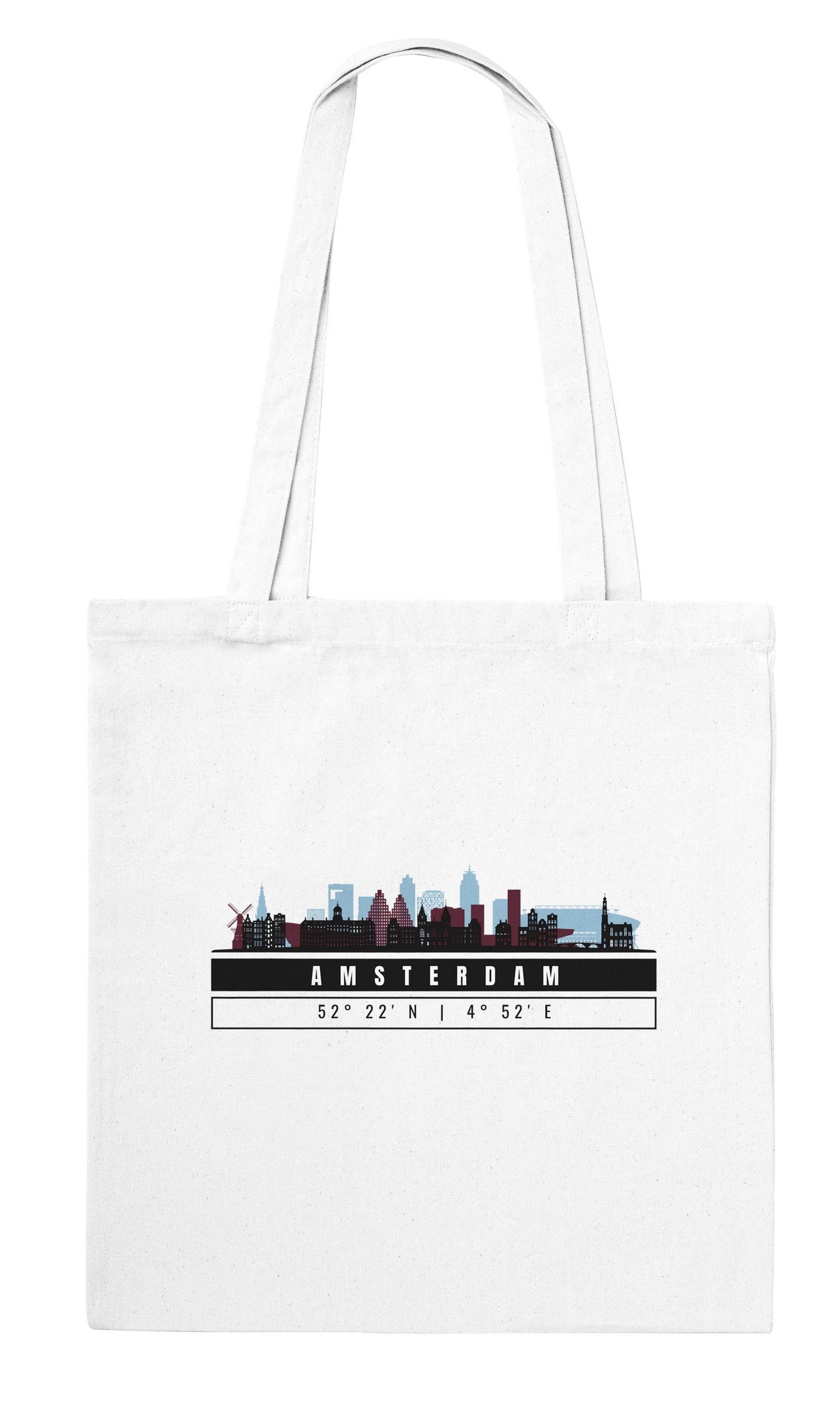 Amsterdam Skyline Tote Bag – Borsa in Cotone Riutilizzabile con Coordinate