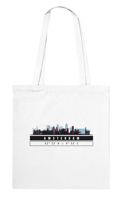 Amsterdam Skyline Tote Bag – Borsa in Cotone Riutilizzabile con Coordinate