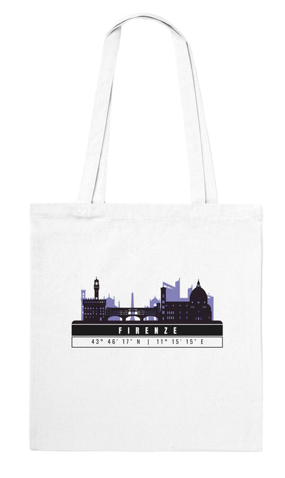 Firenze Skyline Tote Bag – Borsa in Cotone Riutilizzabile con Coordinate