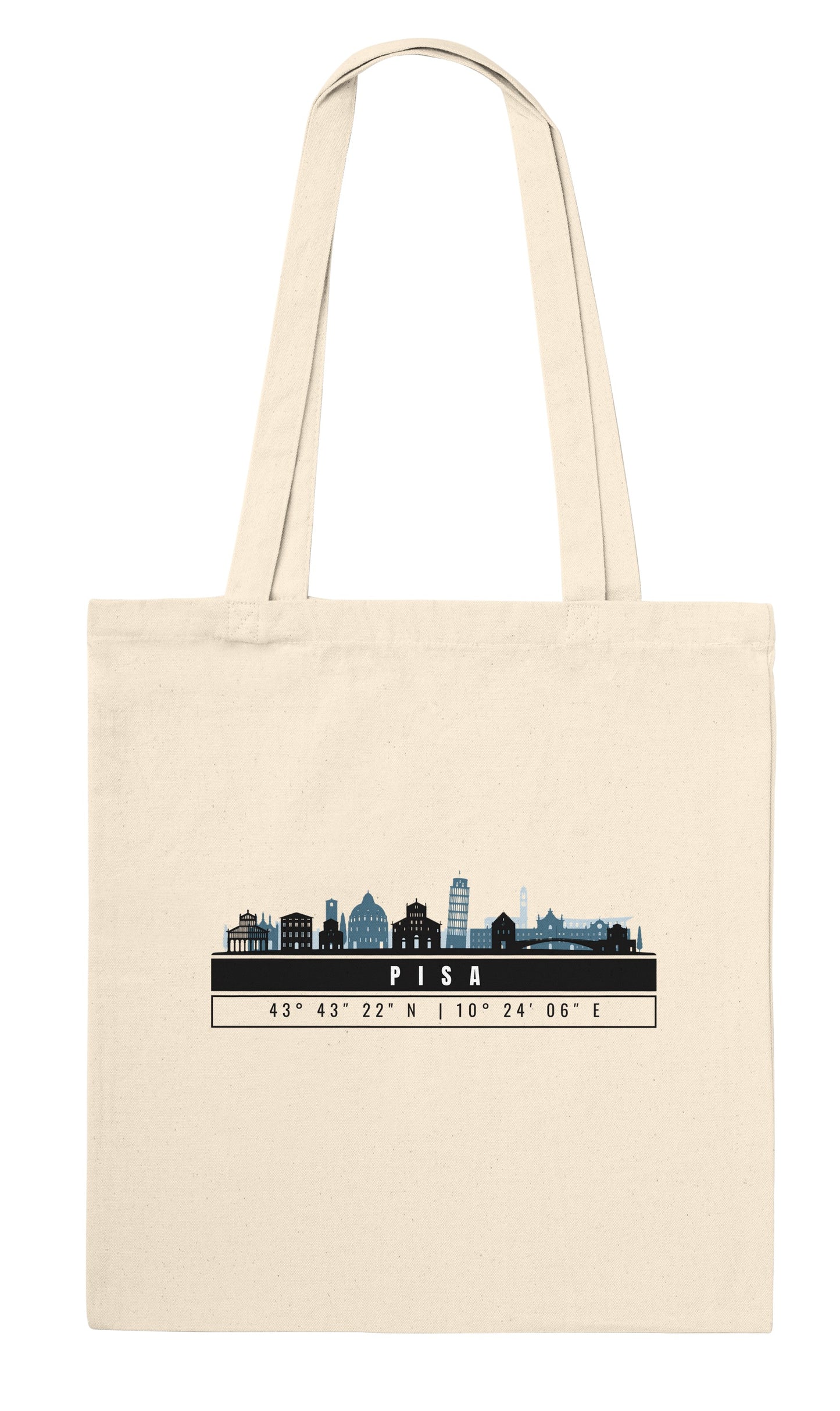 Pisa Skyline Tote Bag – Borsa in Cotone Riutilizzabile con Coordinate
