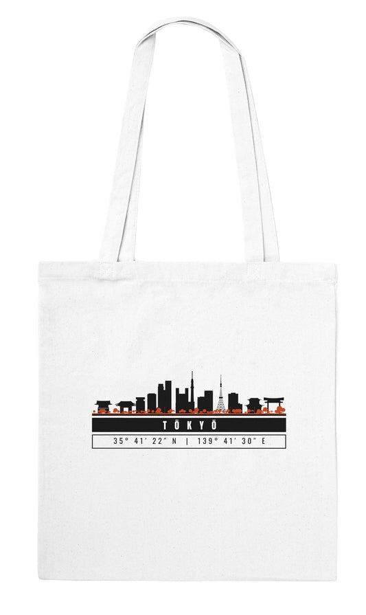 Tokyo Skyline Tote Bag – City Landmarks with Coordinates - Japan Travel Souvenir Bag