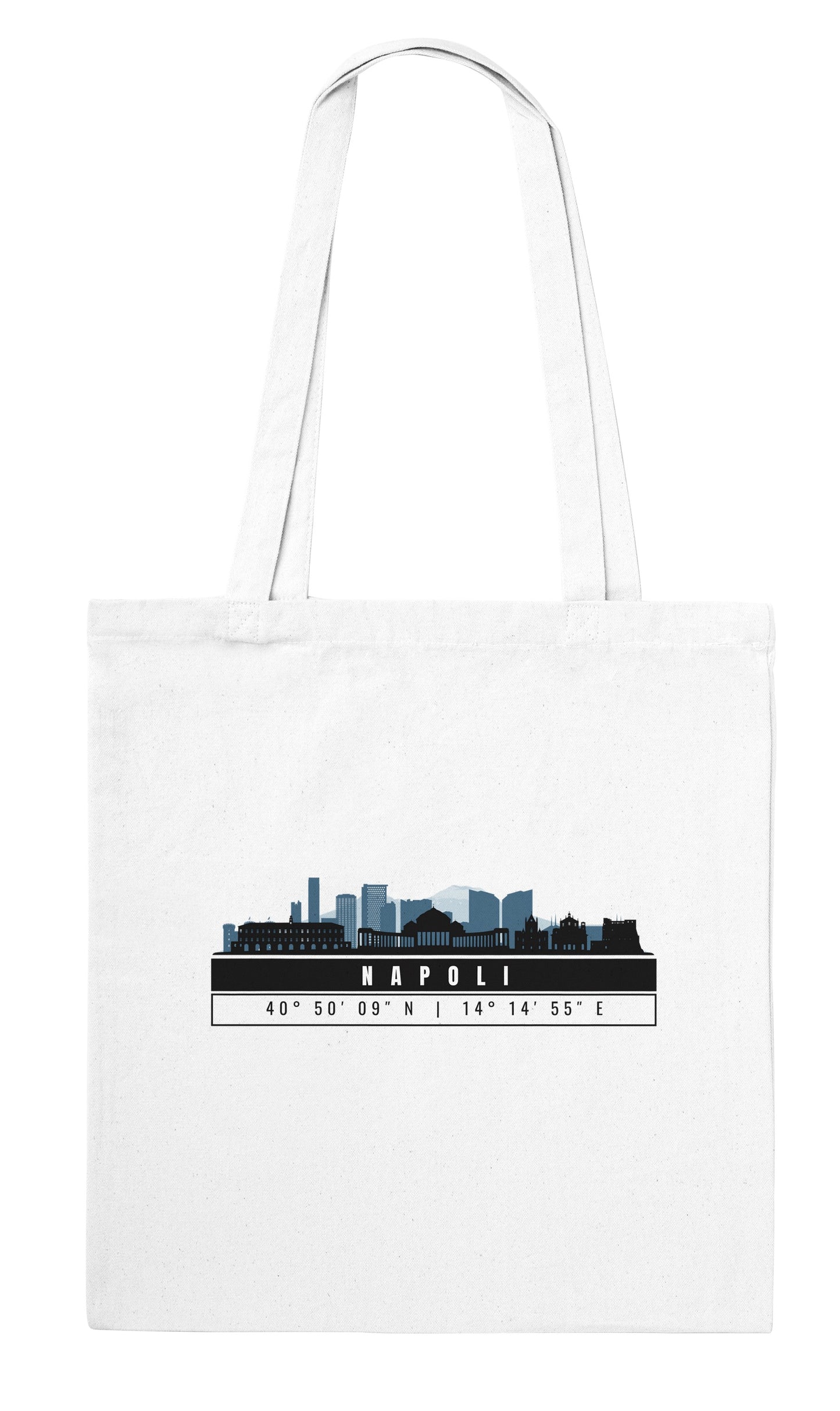 Napoli Skyline Tote Bag – Borsa in Cotone Riutilizzabile con Coordinate