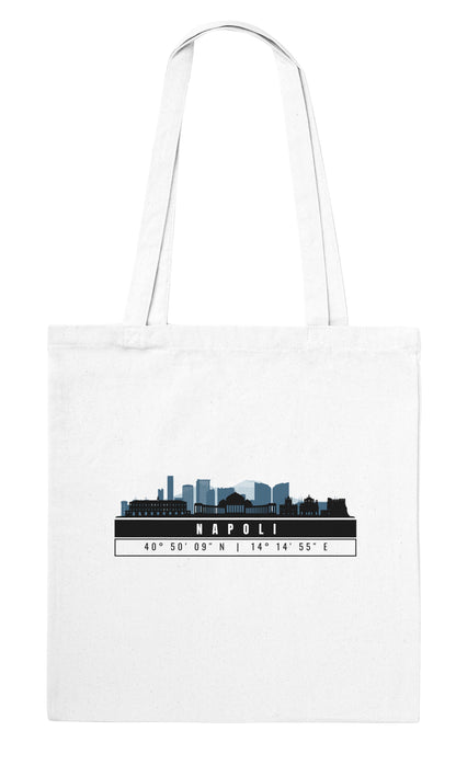 Napoli Skyline Tote Bag – Borsa in Cotone Riutilizzabile con Coordinate
