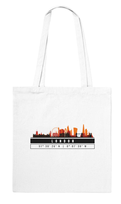 Londra Skyline Tote Bag – Borsa in Cotone Riutilizzabile con Coordinate