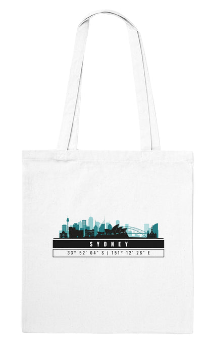 Sydney Skyline Tote Bag – Borsa in Cotone Riutilizzabile con Coordinate