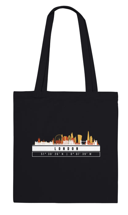 Londra Skyline Tote Bag – Borsa in Cotone Riutilizzabile con Coordinate