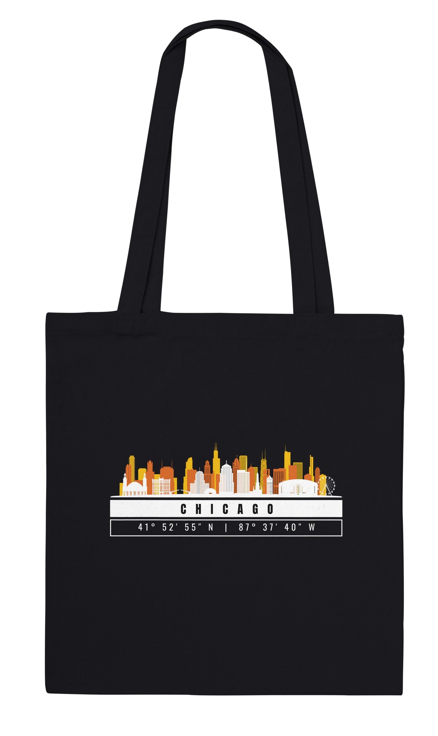 Chicago Skyline Tote Bag – Borsa in Cotone Riutilizzabile con Coordinate