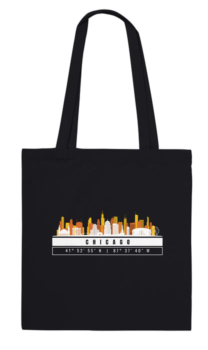 Chicago Skyline Tote Bag – Borsa in Cotone Riutilizzabile con Coordinate