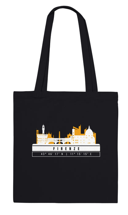 Firenze Skyline Tote Bag – Borsa in Cotone Riutilizzabile con Coordinate