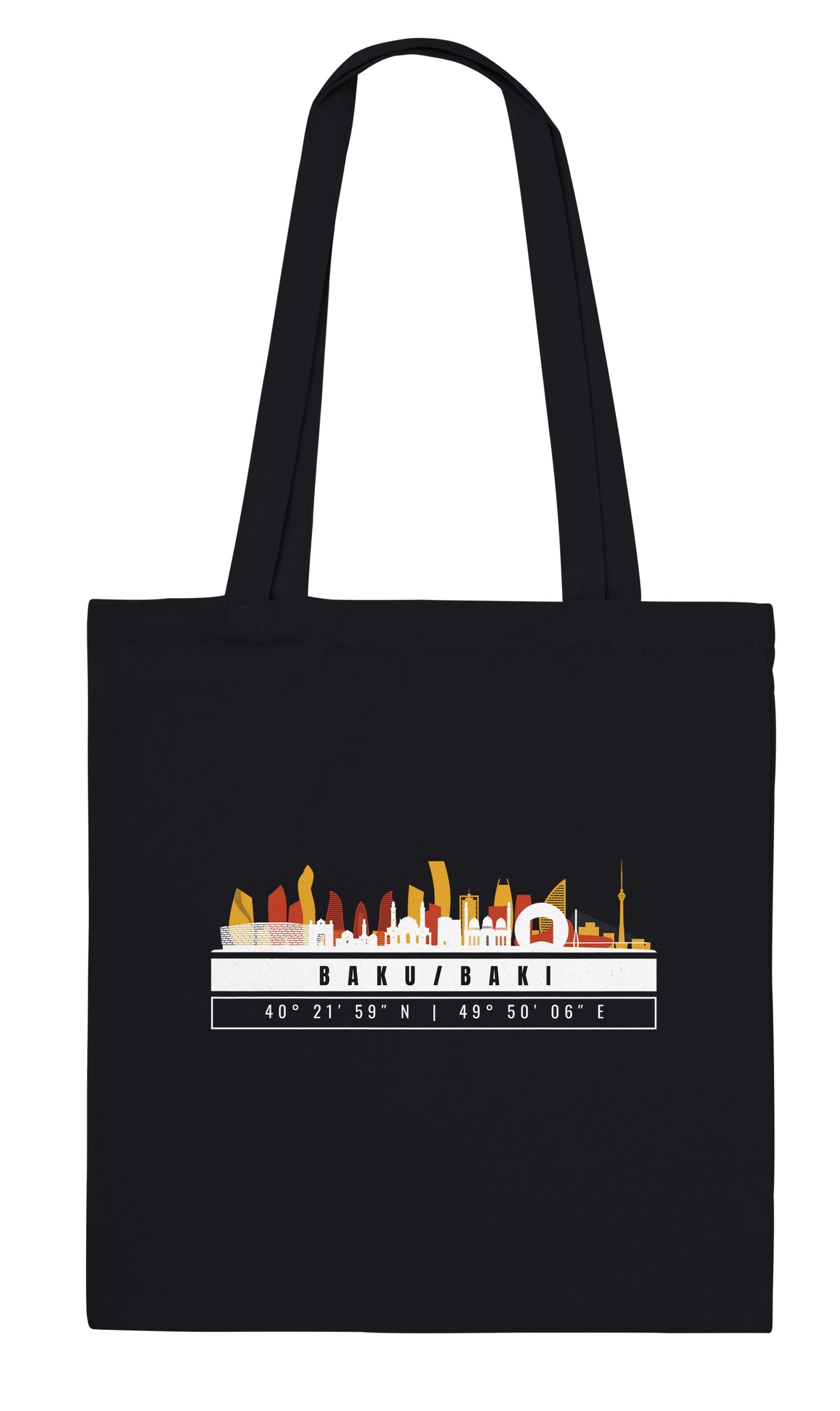 Baku Skyline Tote Bag – Borsa in Cotone Riutilizzabile con Coordinate