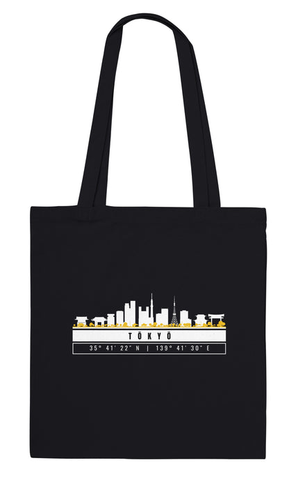 Tokyo Skyline Tote Bag – Borsa in Cotone Riutilizzabile con Coordinate