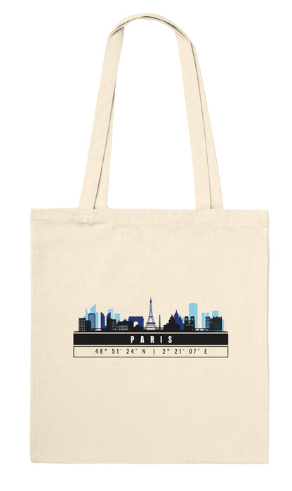 Parigi Skyline Tote Bag – Borsa in Cotone Riutilizzabile con Coordinate