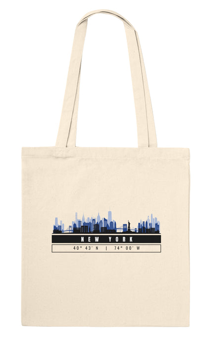 New York Skyline Tote Bag – Borsa in Cotone Riutilizzabile con Coordinate