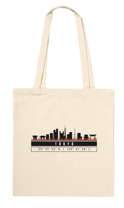 Tokyo Skyline Tote Bag – Borsa in Cotone Riutilizzabile con Coordinate