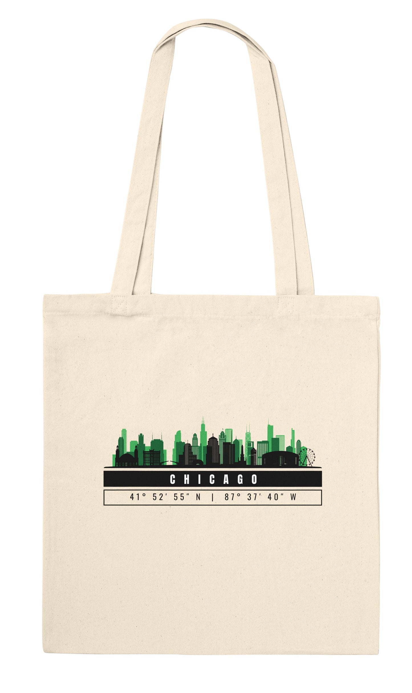 Chicago Skyline Tote Bag – Borsa in Cotone Riutilizzabile con Coordinate