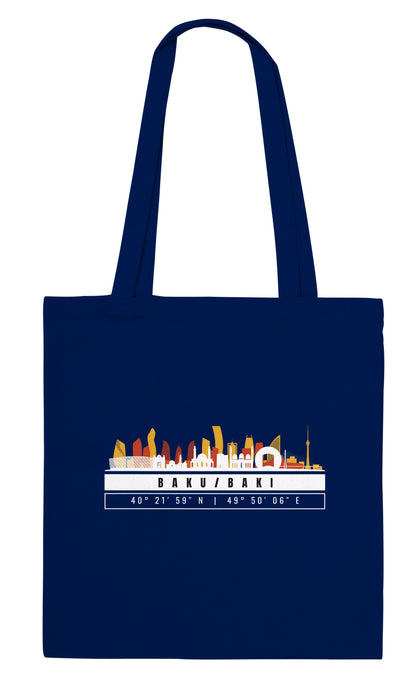 Baku Skyline Tote Bag – Borsa in Cotone Riutilizzabile con Coordinate