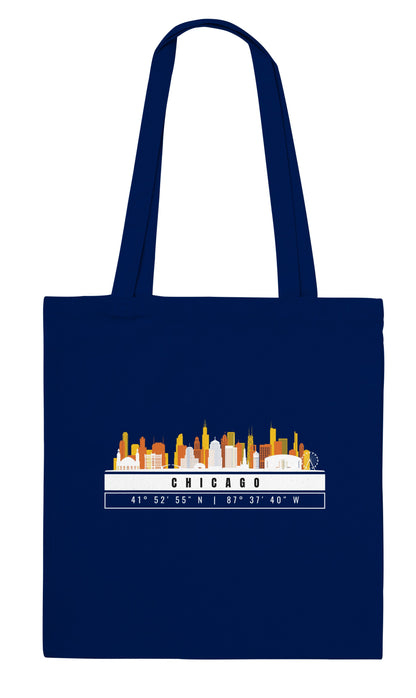 Chicago Skyline Tote Bag – Borsa in Cotone Riutilizzabile con Coordinate
