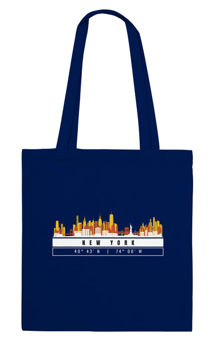 New York Skyline Tote Bag – Borsa in Cotone Riutilizzabile con Coordinate
