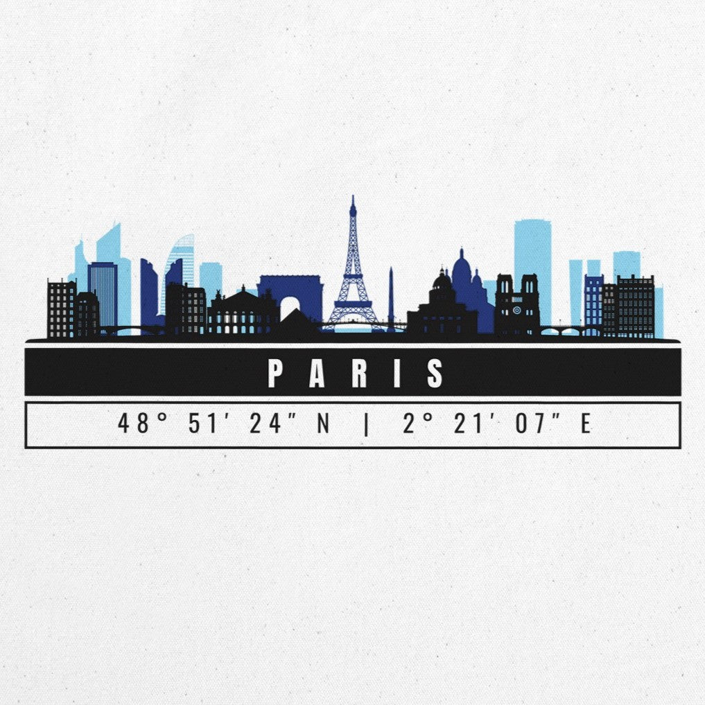 Parigi Skyline Tote Bag – Borsa in Cotone Riutilizzabile con Coordinate