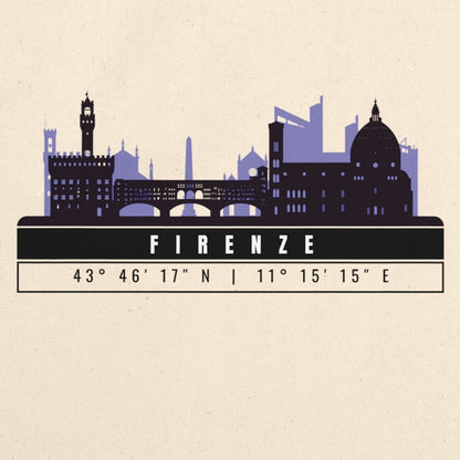 Firenze Skyline Tote Bag – Borsa in Cotone Riutilizzabile con Coordinate