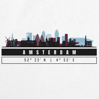 Amsterdam Skyline Tote Bag – Borsa in Cotone Riutilizzabile con Coordinate
