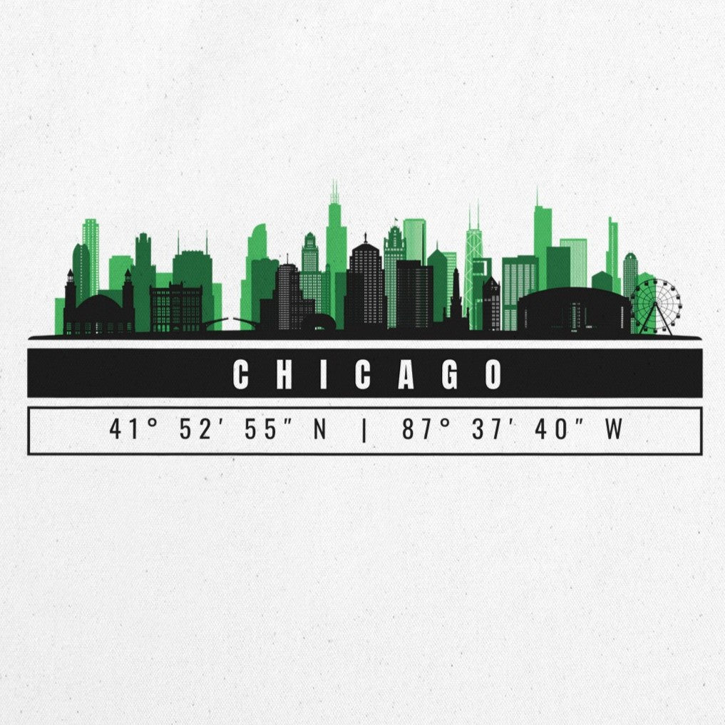 Chicago Skyline Tote Bag – Borsa in Cotone Riutilizzabile con Coordinate