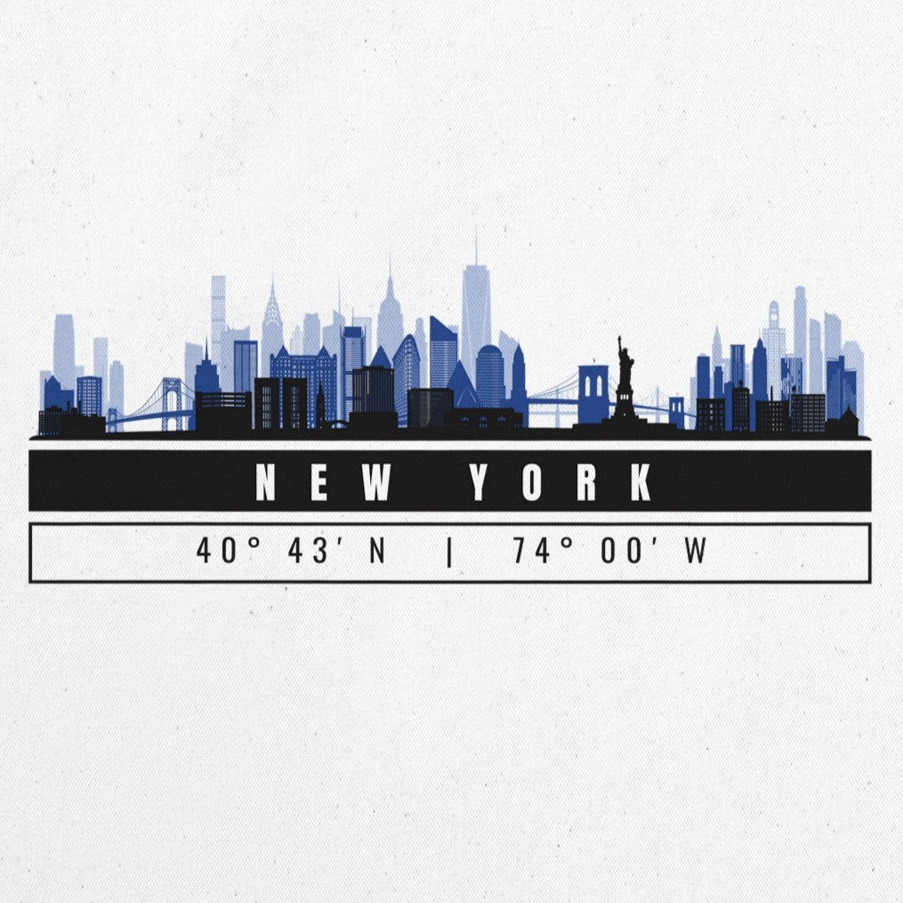 New York Skyline Tote Bag – Borsa in Cotone Riutilizzabile con Coordinate