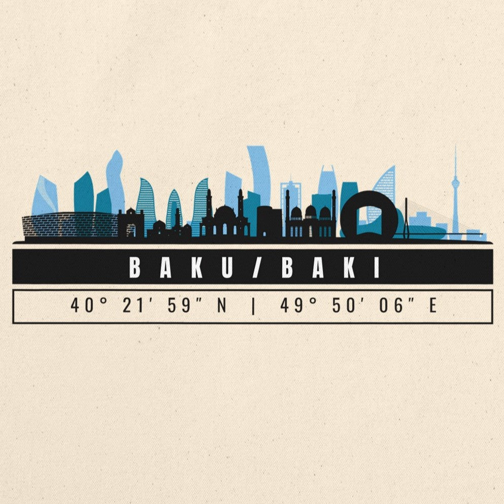 Baku Skyline Tote Bag – Borsa in Cotone Riutilizzabile con Coordinate