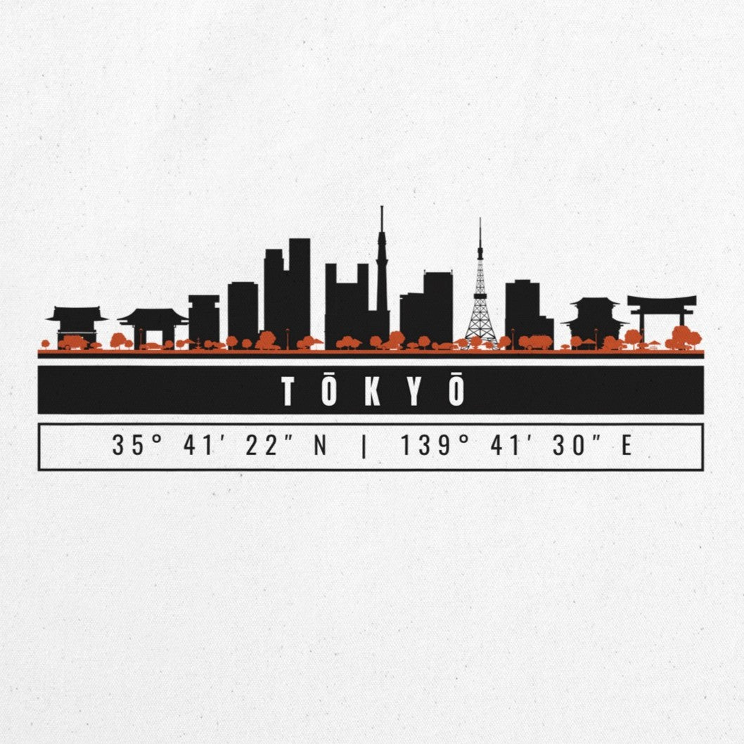 Tokyo Skyline Tote Bag – Borsa in Cotone Riutilizzabile con Coordinate