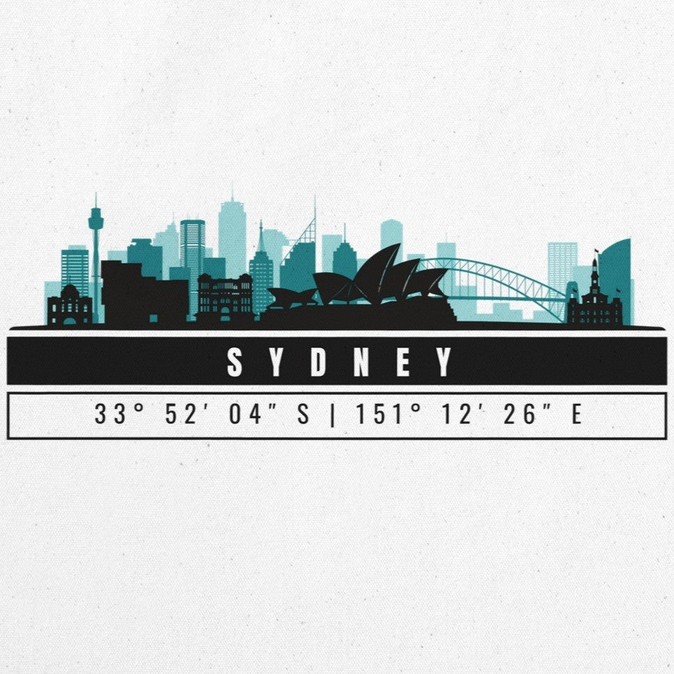 Sydney Skyline Tote Bag – Borsa in Cotone Riutilizzabile con Coordinate