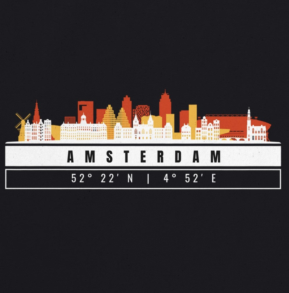 Amsterdam Skyline Tote Bag – Borsa in Cotone Riutilizzabile con Coordinate