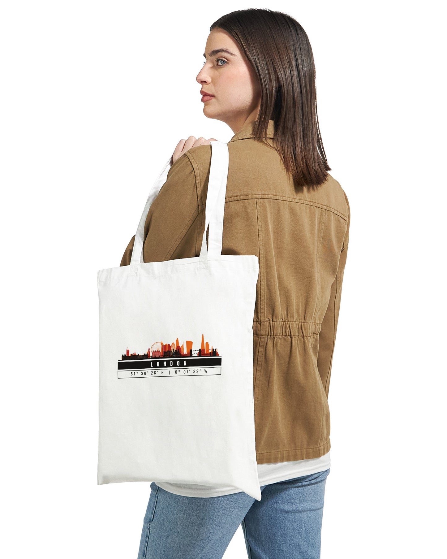 Londra Skyline Tote Bag – Borsa in Cotone Riutilizzabile con Coordinate