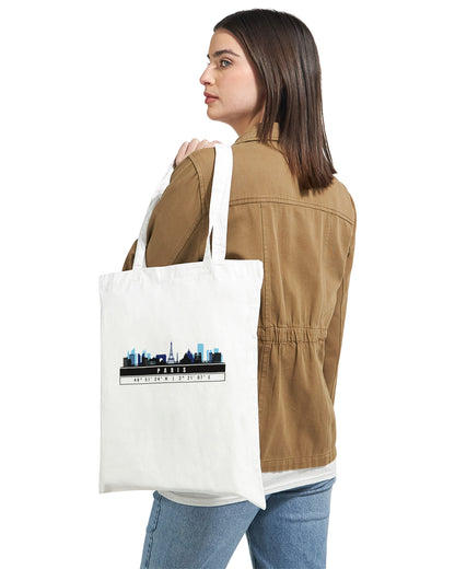 Parigi Skyline Tote Bag – Borsa in Cotone Riutilizzabile con Coordinate