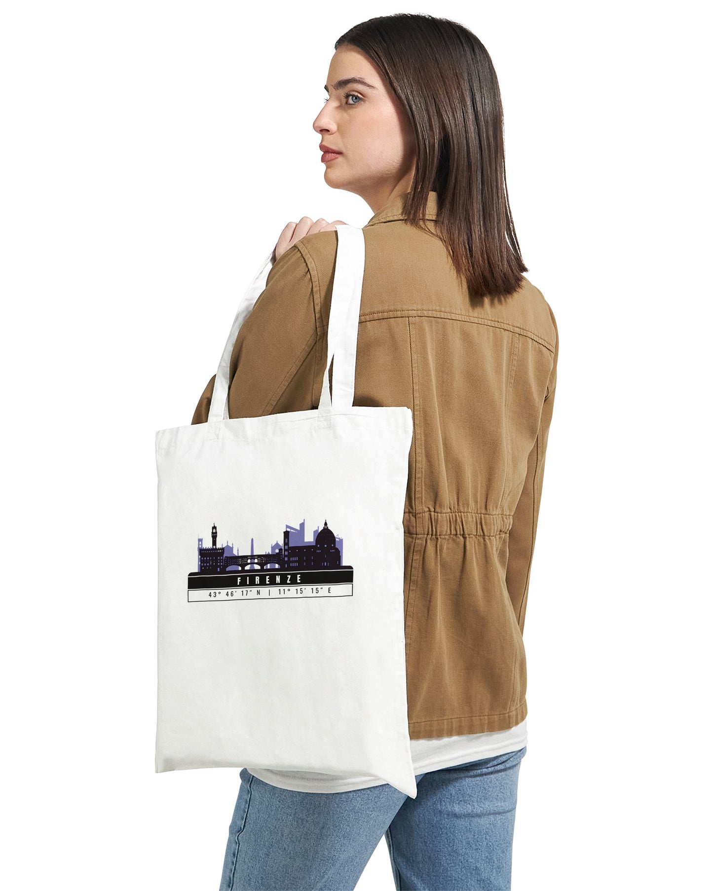 Firenze Skyline Tote Bag – Borsa in Cotone Riutilizzabile con Coordinate