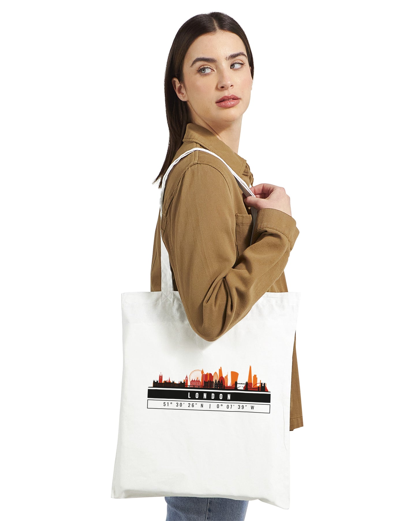 Londra Skyline Tote Bag – Borsa in Cotone Riutilizzabile con Coordinate