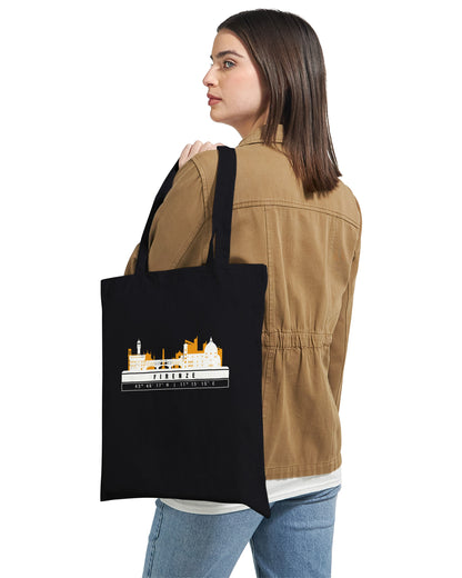 Firenze Skyline Tote Bag – Borsa in Cotone Riutilizzabile con Coordinate