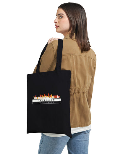 Amsterdam Skyline Tote Bag – Borsa in Cotone Riutilizzabile con Coordinate