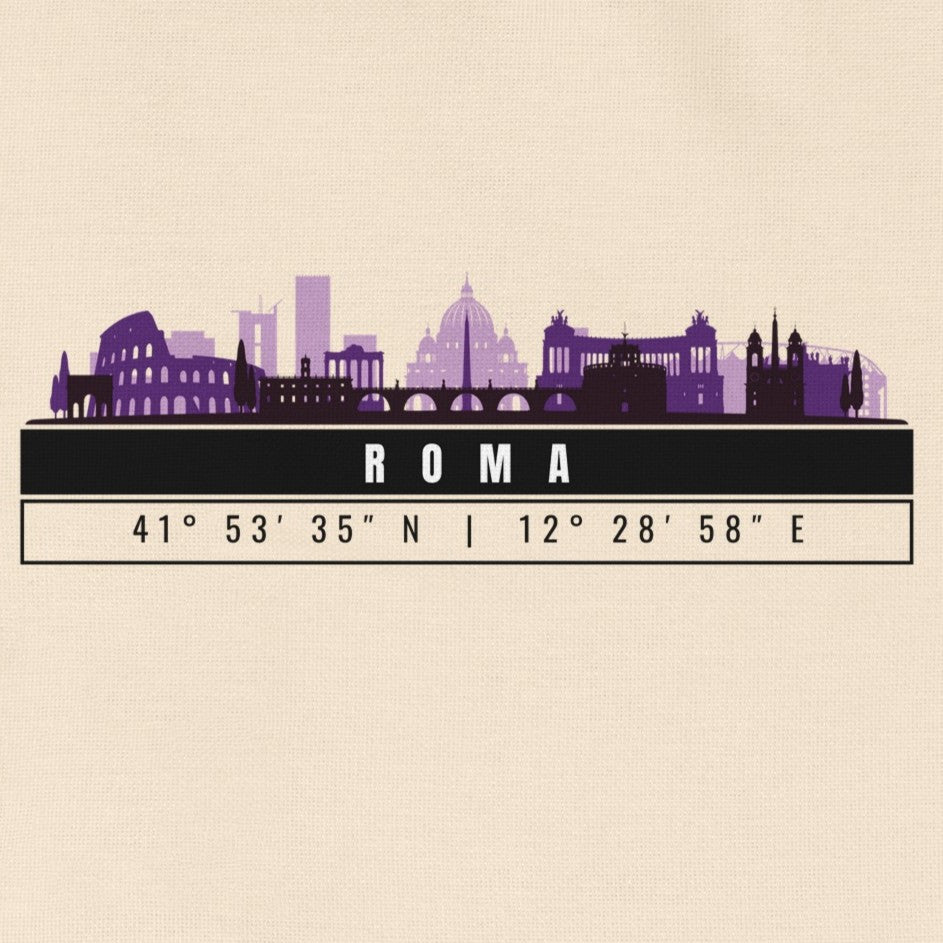 Rome Skyline Tote Bag – Borsa in Cotone Riutilizzabile con Coordinate