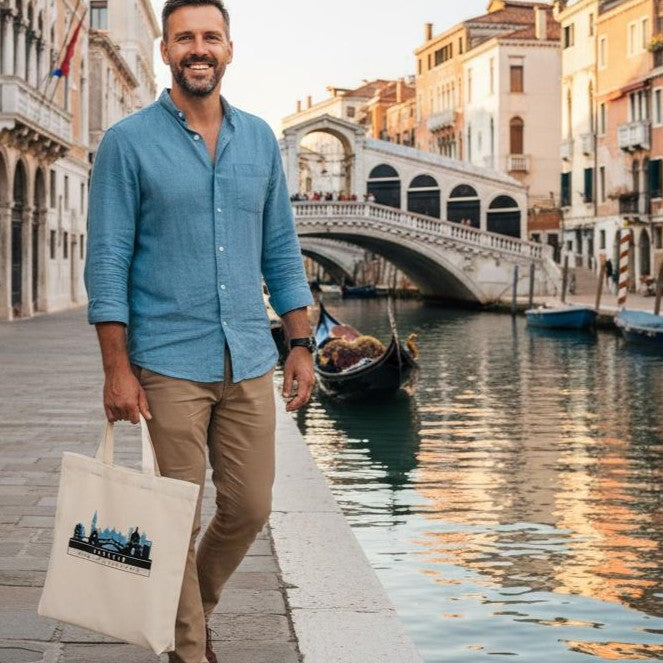 Venezia Skyline Tote Bag – Borsa in Cotone Riutilizzabile con Coordinate