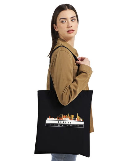 Londra Skyline Tote Bag – Borsa in Cotone Riutilizzabile con Coordinate
