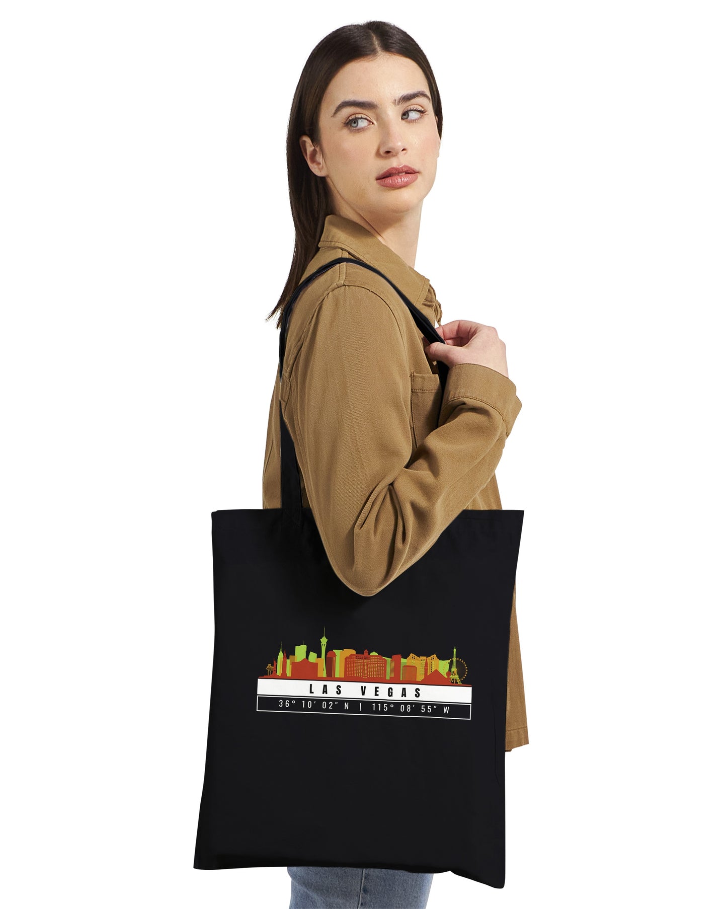 Las Vegas Skyline Tote Bag – Borsa in Cotone Riutilizzabile con Coordinate