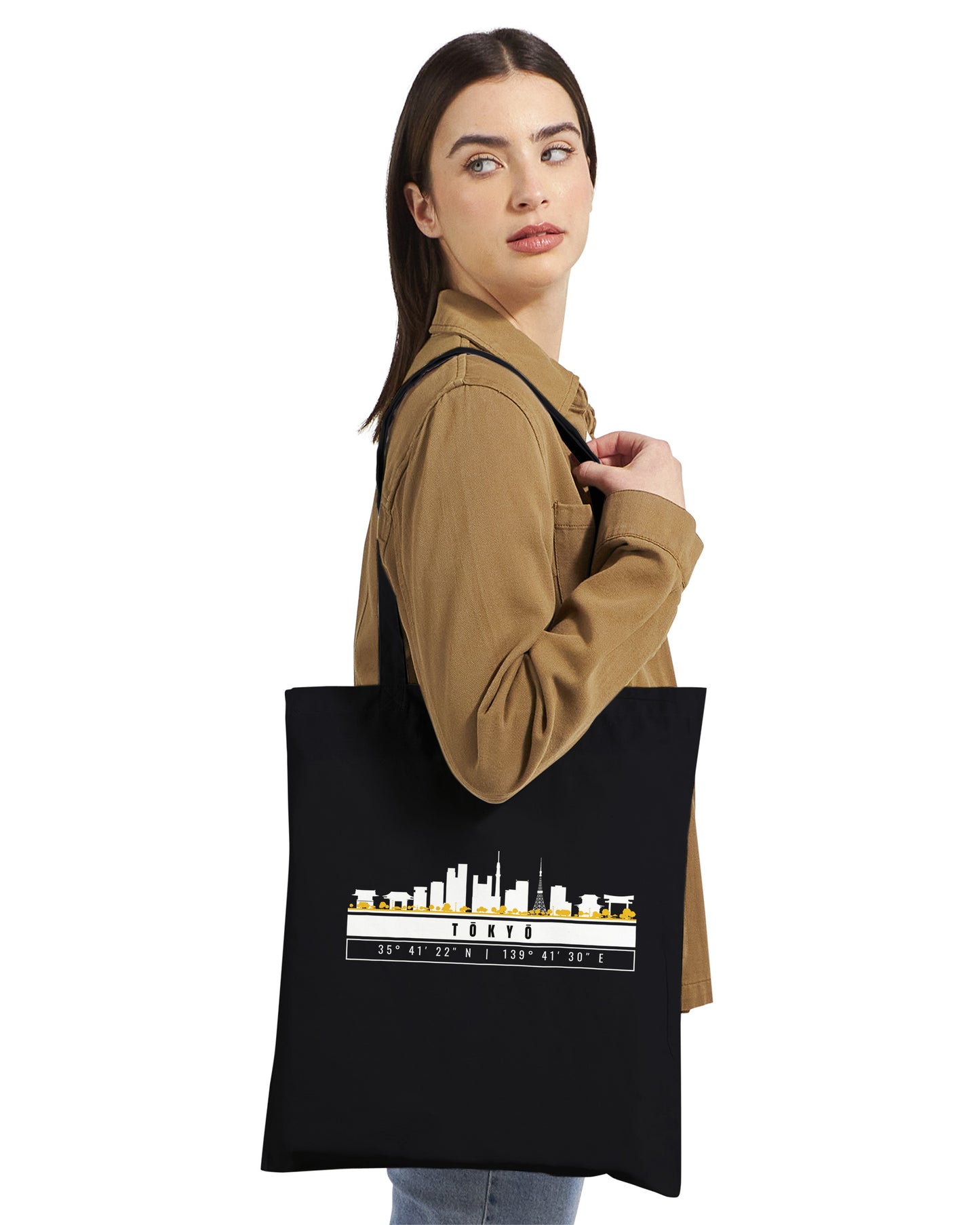 Tokyo Skyline Tote Bag – Borsa in Cotone Riutilizzabile con Coordinate